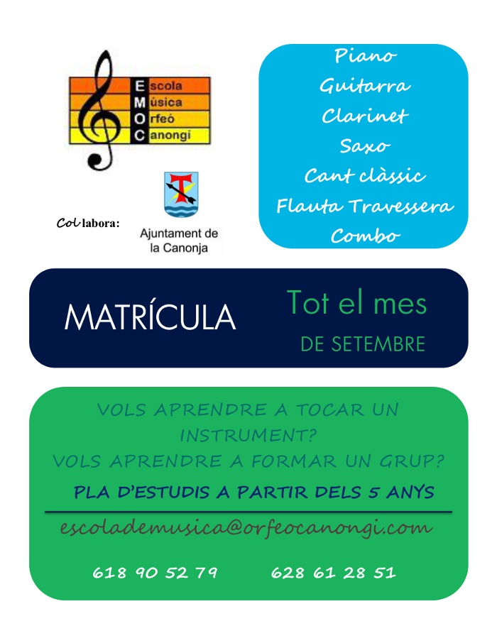 Període de matrícula per l'Escola de Música de l'Orfeó Canongí