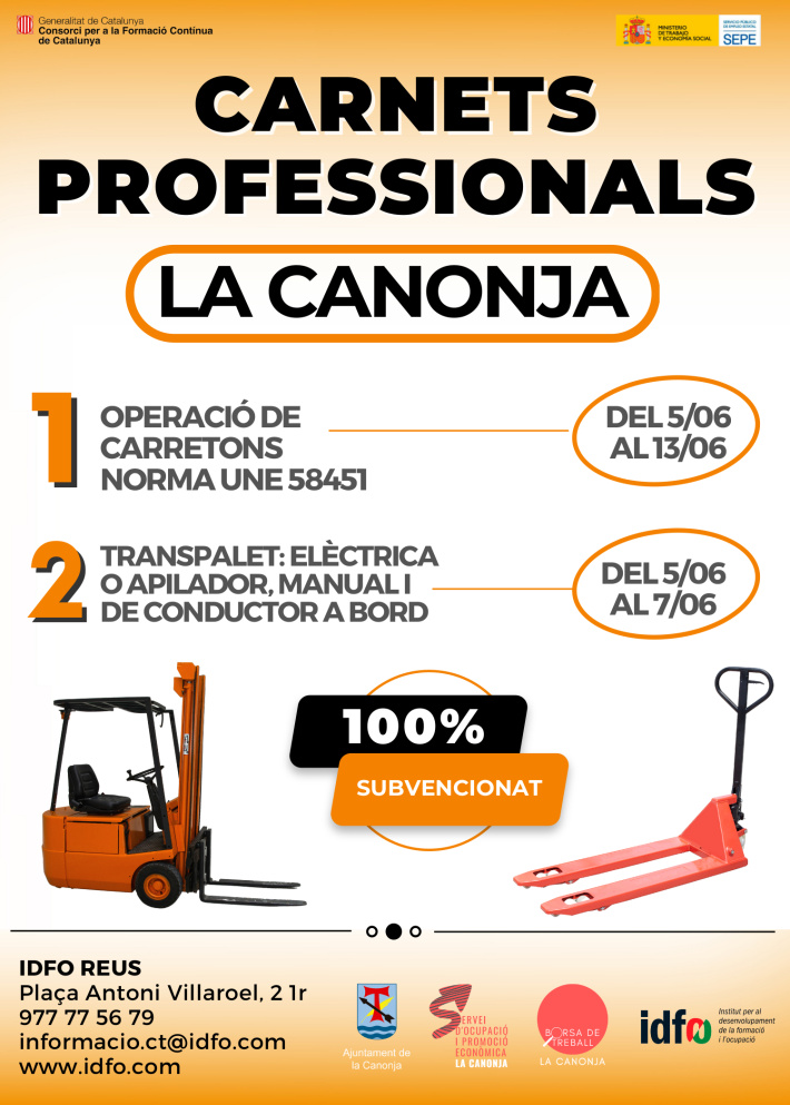 Curs: Operador/a de carretons (Norma UNE-58451)+ Transpalet elèctric o apilador, manual i de conductor a bord