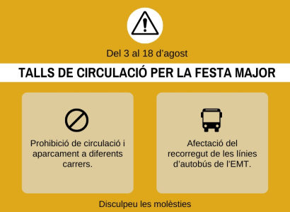Del 3 al 18 d'agost: afectacions al trànsit amb motiu dels actes de Festa Major