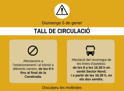 5 de gener: afectacions al trànsit i al recorregut de l'autobús per la Cavalcada