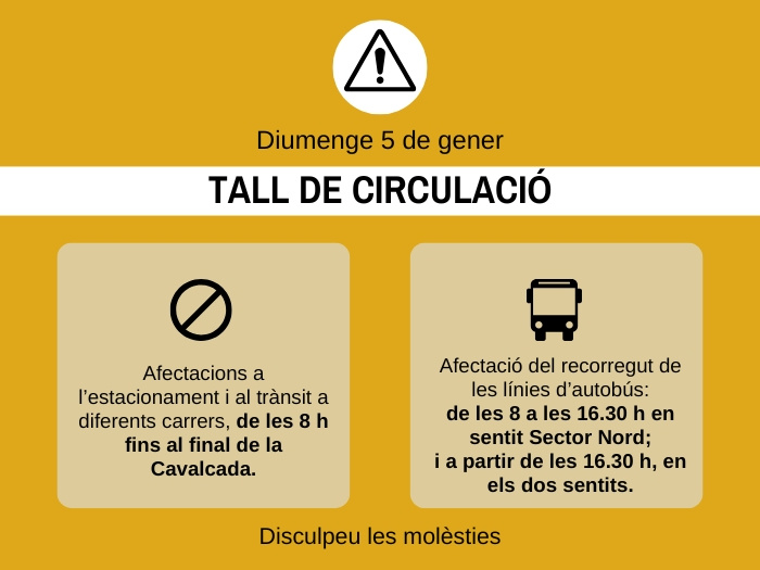 5 de gener: afectacions al trànsit i al recorregut de l'autobús per la Cavalcada