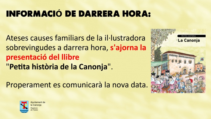 Ajornament de la presentació del llibre Petita història de la Canonja