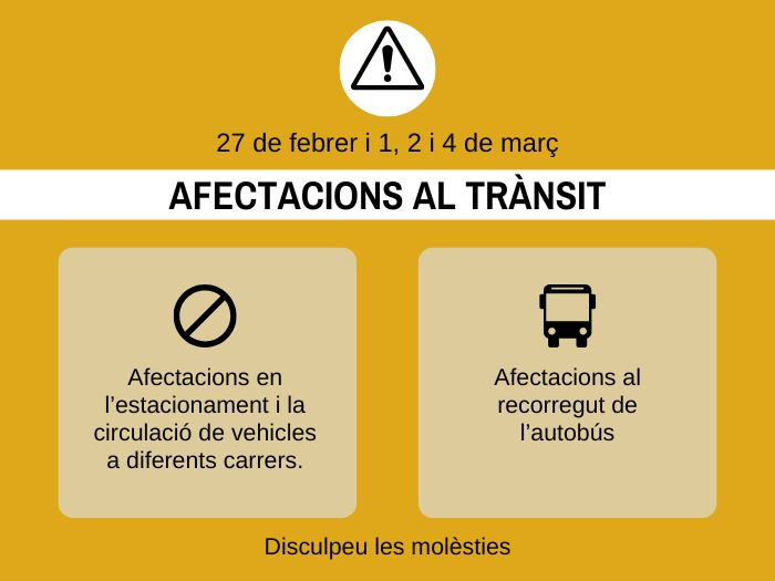 Afectacions al trànsit amb motiu dels diferents actes de Carnaval