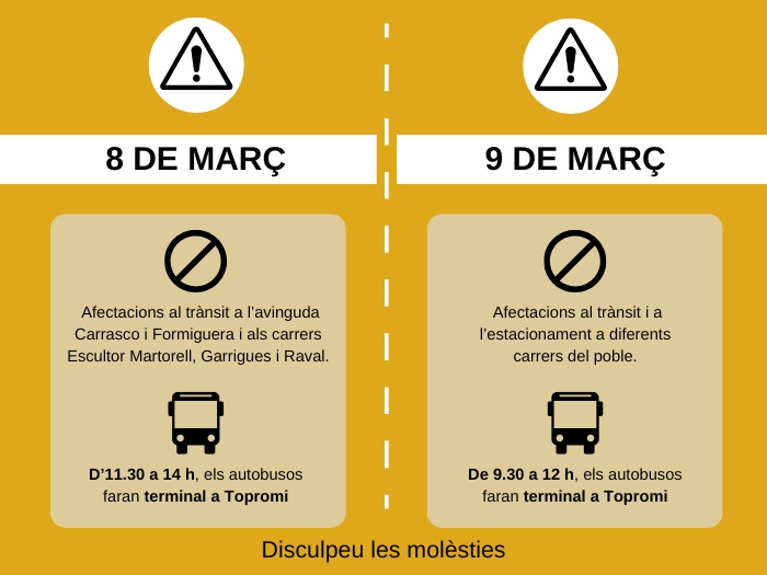 8 i 9 de març: afectacions al trànsit amb motiu dels actes del Dia de les Dones