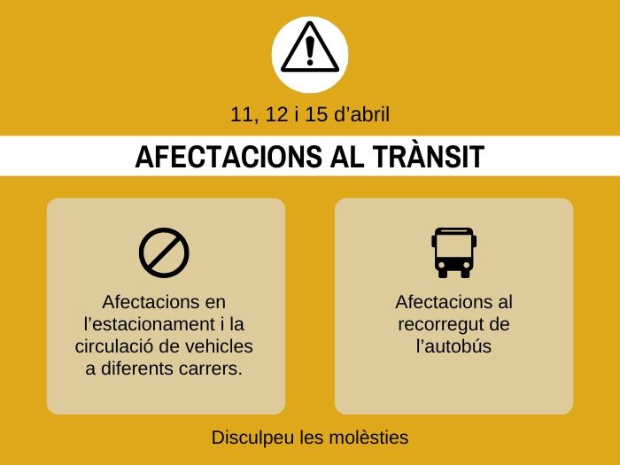 11, 12 i 15 d'abril: afectacions al trànsit amb motiu de la Festa de la Municipalitat