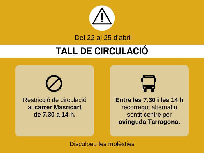 Del 22 al 25 d'abril: tall de circulació al carrer Masricart