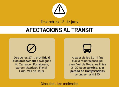 13 de juny: afectacions al trànsit i al recorregut de l'autobús pel pas de la romeria