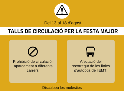 Del 13 al 18 d'agost: afectacions al trànsit i al recorregut de l'autobús (Actes Festa Major)