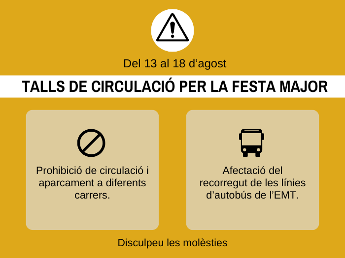 Del 13 al 18 d'agost: afectacions al trànsit i al recorregut de l'autobús (Actes Festa Major)