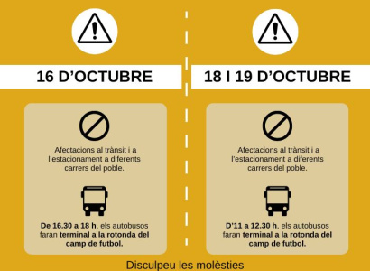 Dies 16, 18 i 19 d'octubre: afectacions al trànsit i al recorregut de l'autobús