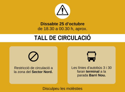 25 octubre: afectacions al trànsit i al recorregut de l'autobús al Sector Nord