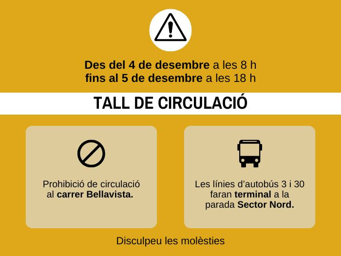 4 i 5 de desembre: afectacions al trànsit al carrer Bellavista