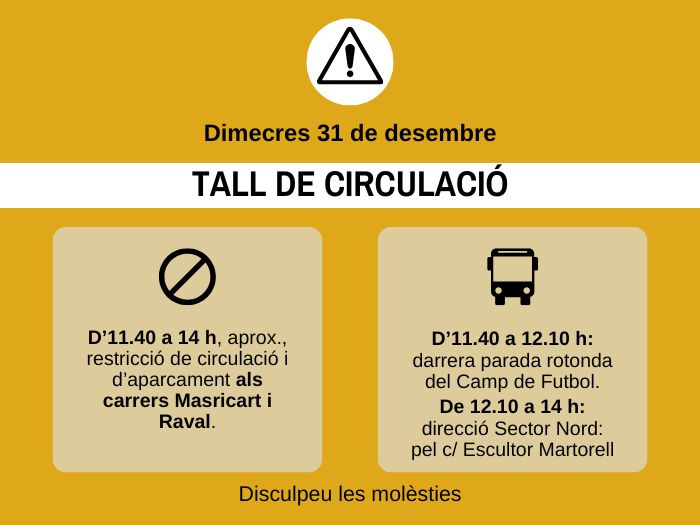 31 de desembre, al mat&iacute;: afectacions al tr&agrave;nsit i al recorregut de l'autob&uacute;s