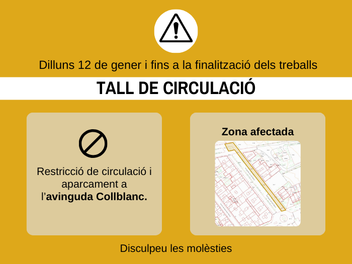 A partir del 12 de gener: afectacions al tr&agrave;nsit i a l'aparcament a l'avinguda Collblanc