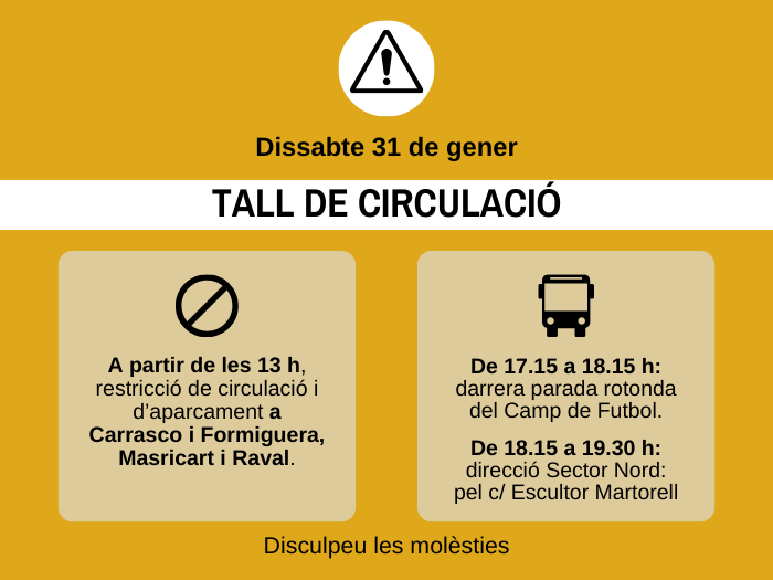 31 de gener: afectacions al tr&agrave;nsit i al recorregut de l'autob&uacute;s amb motiu de la cercavila del Mico