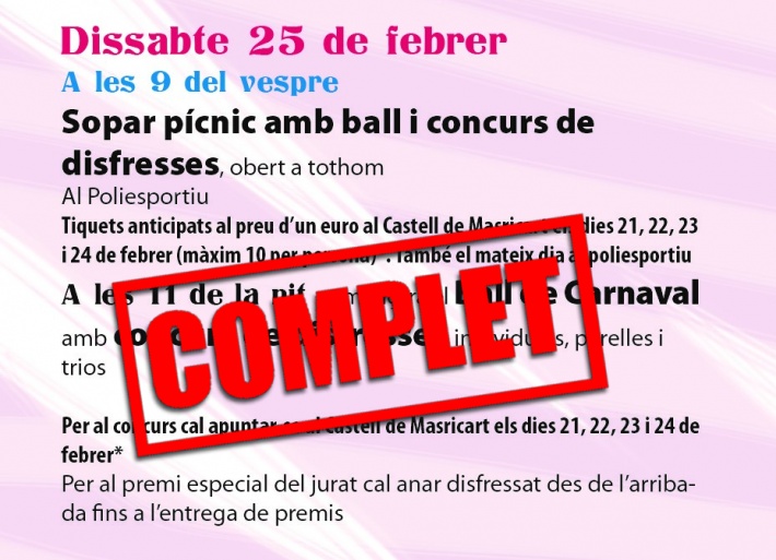 Aforament complet pel sopar-pícnic de Carnaval d'aquest dissabte