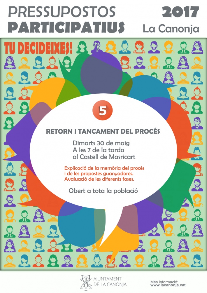 La sessió de retorn dels Pressupostos Participatius serà el 30 de maig