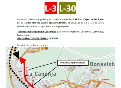 3 d'agost - Afectacions al trànsit i Bus EMT amb motiu del muntatge de la vela de la Raval