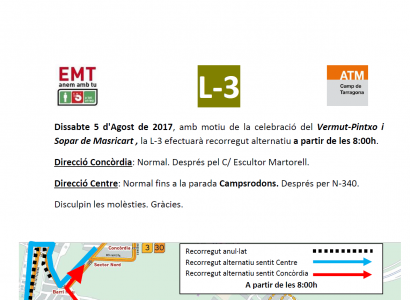 5 d'agost - Afectacions al trànsit i Bus EMT amb motiu del Vermut-Pintxo i la Festa de Masricart
