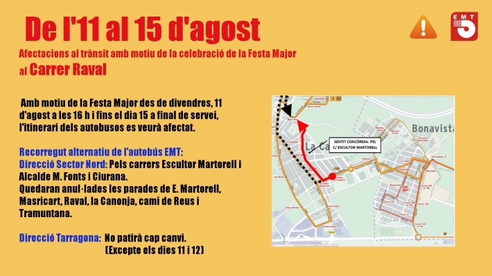 De l'11 al 15 d'agost- Afectacions al trànsit i Bus EMT amb motiu de la Festa Major