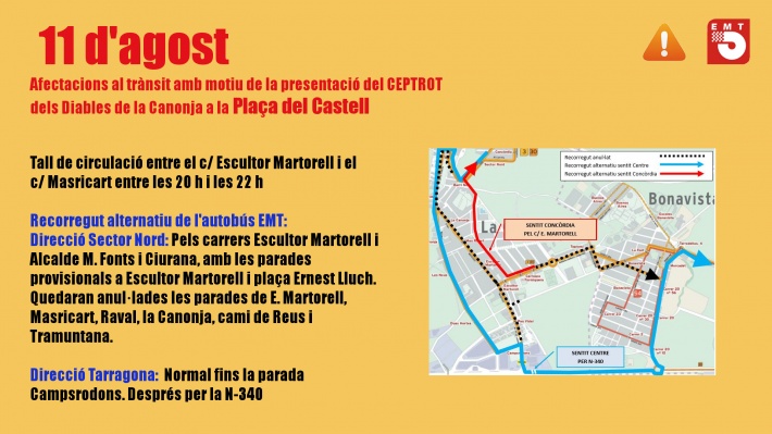 11 d'agost- Afectacions al trànsit i Bus EMT amb motiu de la presentació del Ceptrot dels Diables