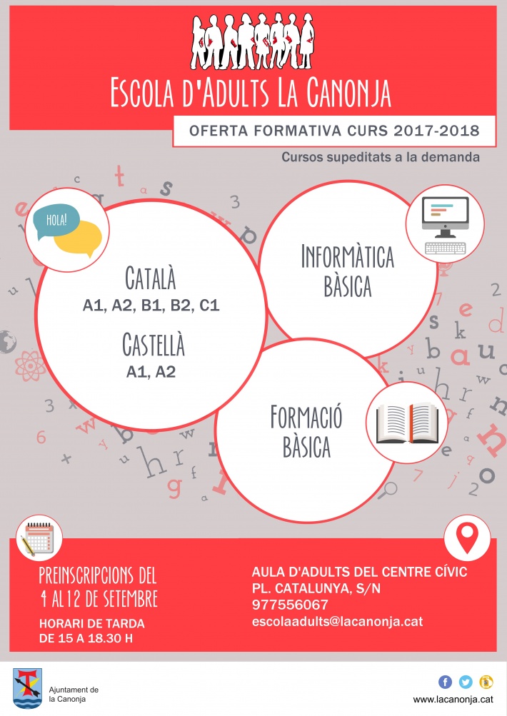 Cursos formatius a l'Escola d'Adults de la Canonja 2017-2018