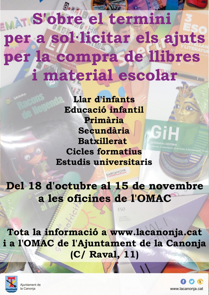 Obertura del termini per a sol·licitar els ajuts per la compra de llibres i material escolar