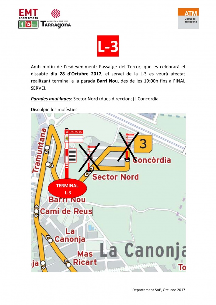 Afectacions al Bus de l'EMT amb motiu del Passatge del Terror del Sector Nord