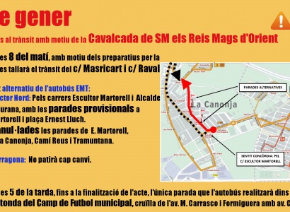 Afectacions al trànsit amb motiu de la Cavalcada de Reis 2018