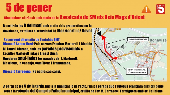 Afectacions al trànsit amb motiu de la Cavalcada de Reis 2018