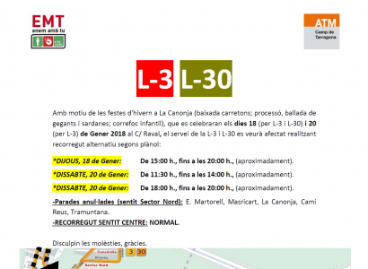 Afectacions al trànsit amb motiu de la Festa Major d'hivern