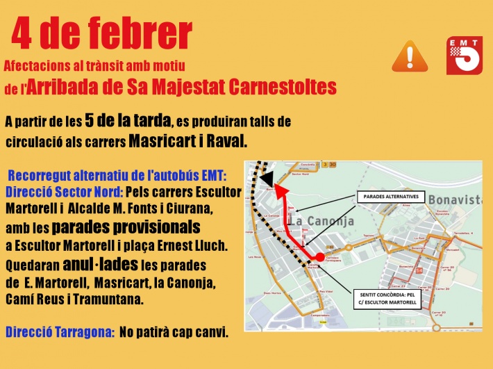 Afectacions al trànsit amb motiu de l'arribada del Carnestoltes