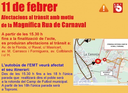 Afectacions al trànsit i recorregut del bus per la Rua de Carnaval