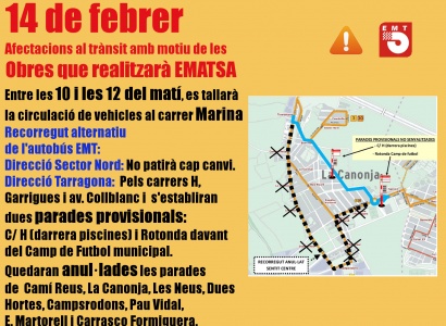 Tall de circulació i canvi de recorregut de l’EMT pel 14 de febrer