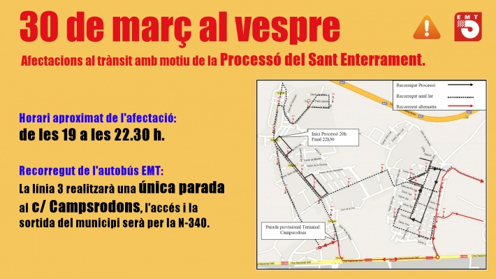 Afectacions al trànsit amb motiu de la Processó del Sant Enterrament i del Via Crucis