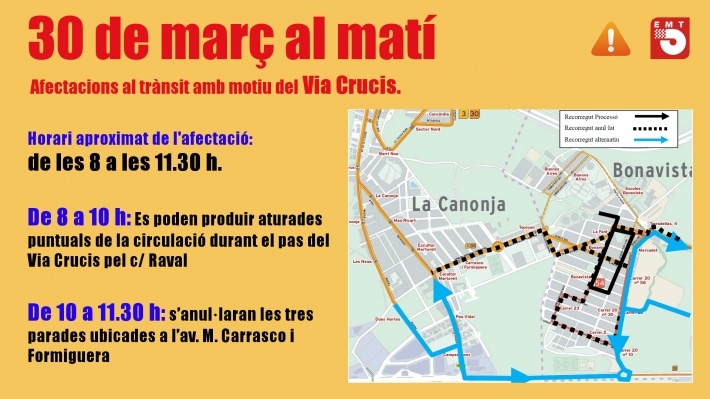 Afectacions al trànsit amb motiu de la Processó del Sant Enterrament i del Via Crucis