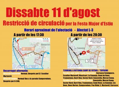 Dia 11 d'agost - Afectacions al trànsit i al transport públic en motiu del pregó, tronada i correfoc