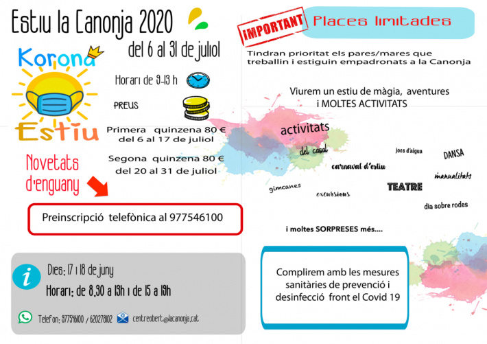 17 i 18 de juny: preinscripcions al Casal d'Estiu 2020, una edició molt diferent!
