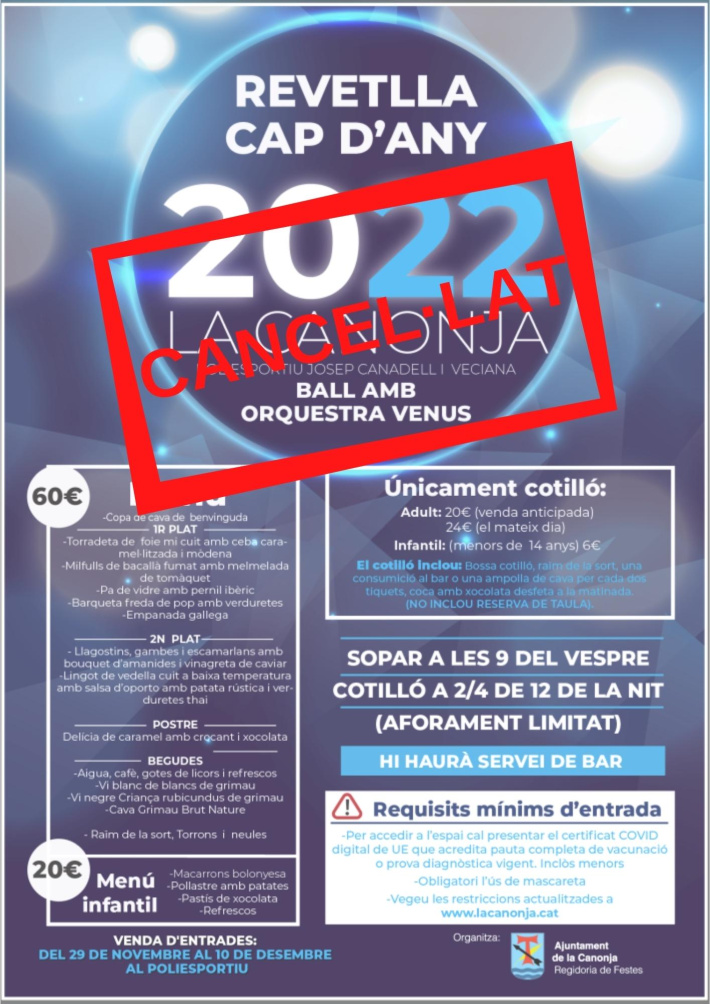 El sopar i la revetlla de Cap d’Any, cancel·lats