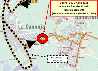 9 d'abril al vespre: afectacions al trànsit i al recorregut de l'autobús amb motiu del bateig del Mamut de la Canonja