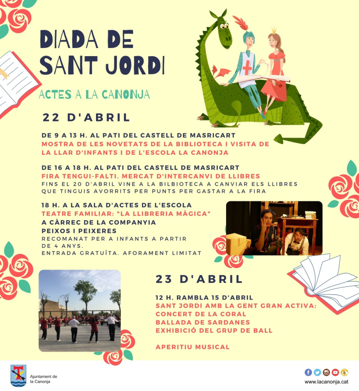Intercanvi de llibres, teatre familiar i festa de la Gent Gran per Sant Jordi