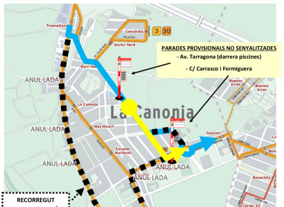 Diumenge 4 de juny al migdia: afectacions al recorregut de l'autobús