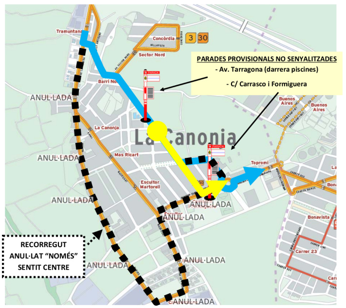 Diumenge 4 de juny al migdia: afectacions al recorregut de l'autobús