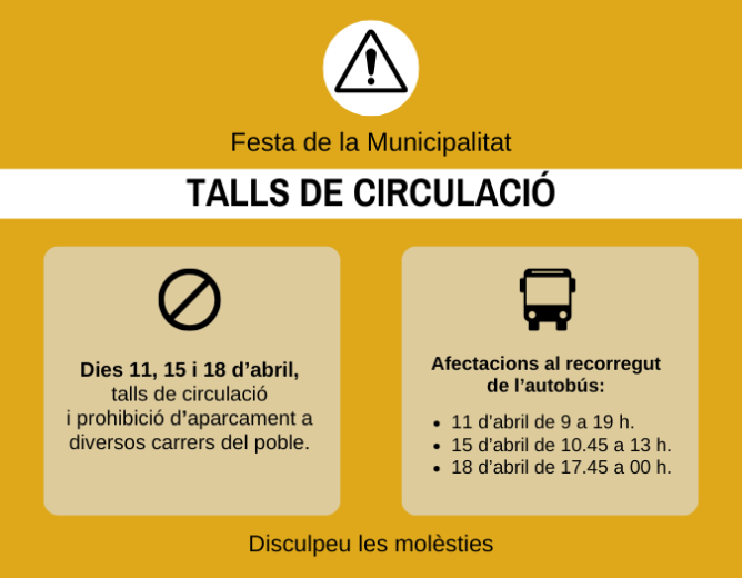 11, 15 i 18 d'abril: afectacions al trànsit i al recorregut de l'autobús