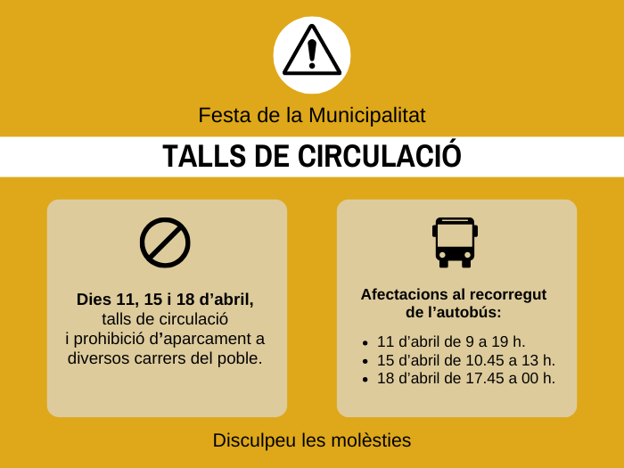 11, 15 i 18 d'abril: afectacions al trànsit i al recorregut de l'autobús
